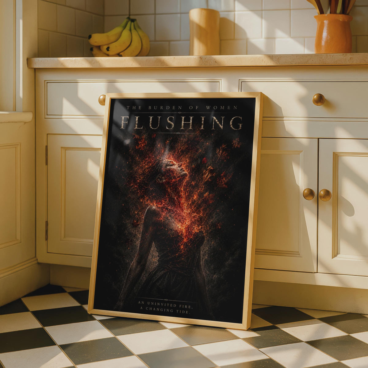 Flushing Burden of Women Fire Figure Poster, Dark Emotional Wall Art, Feminist