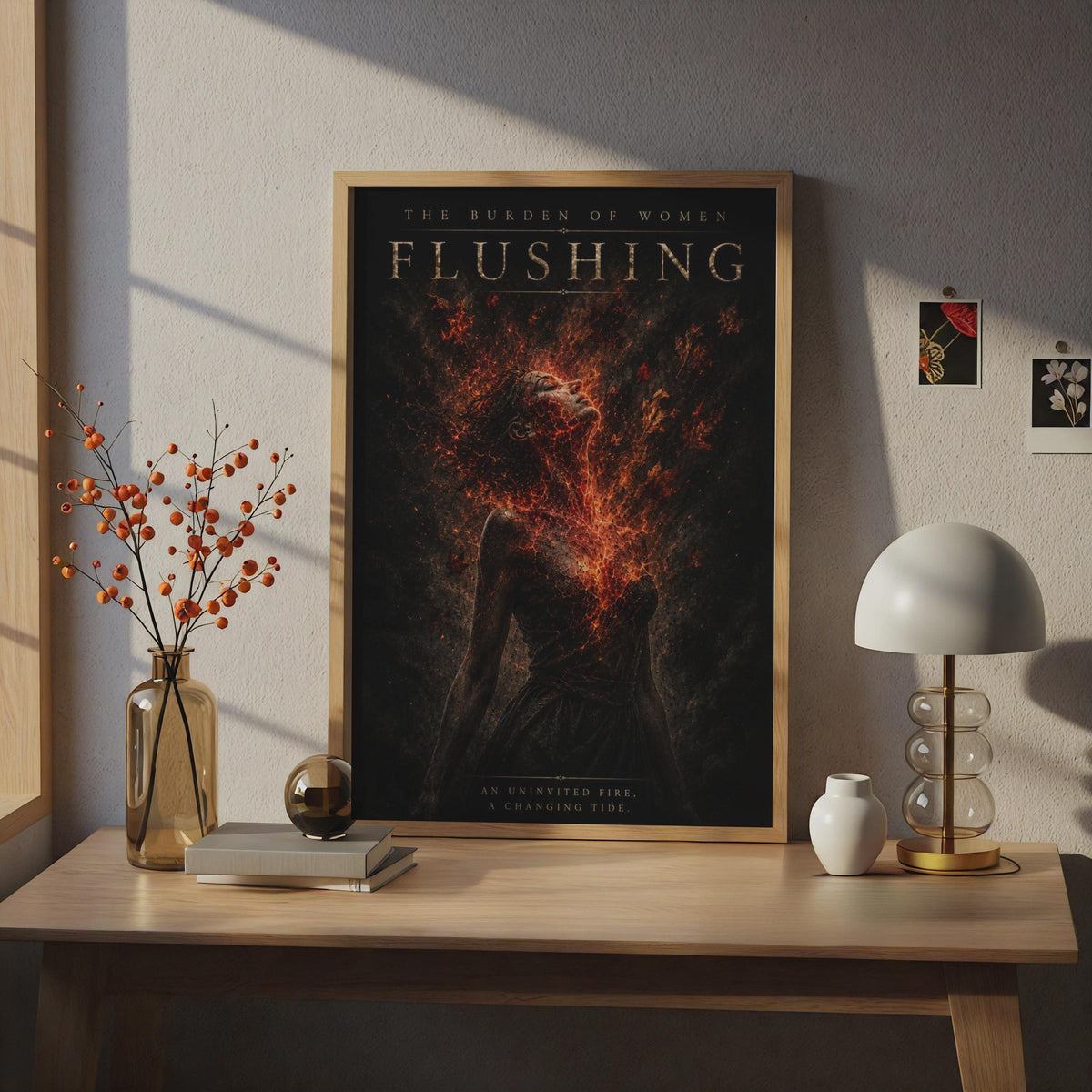 Flushing Burden of Women Fire Figure Poster, Dark Emotional Wall Art, Feminist