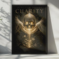 Charity Memento Vivere Skull Poster, Dark Gothic Gold Wall Art, Motivational Quote Print