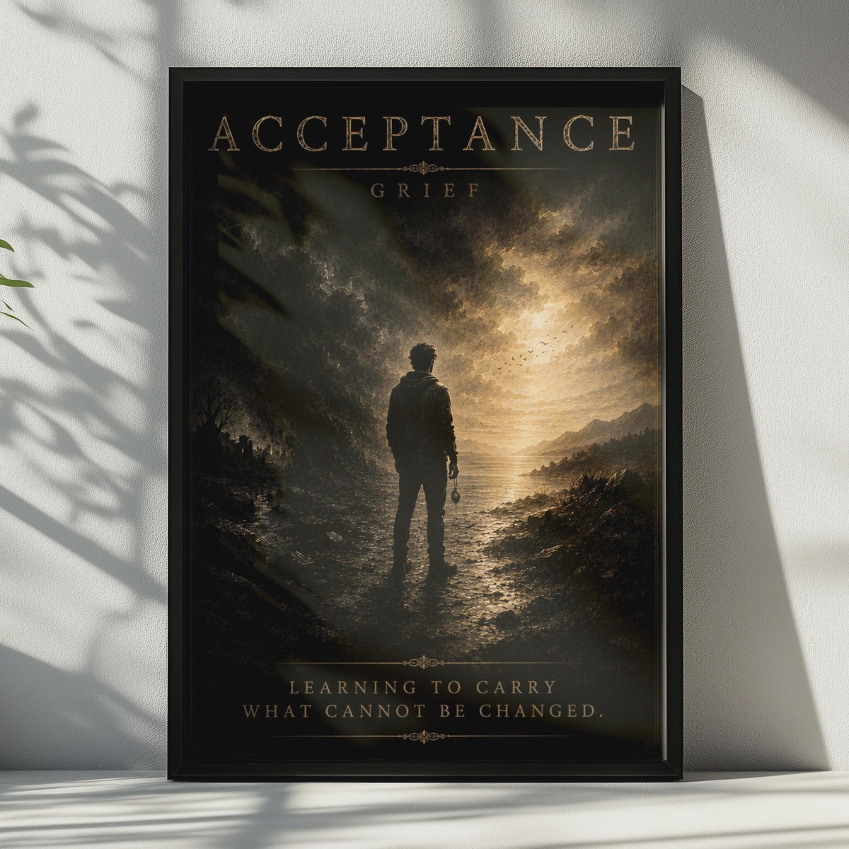 Acceptance Grief Poster, Emotional Dark Art, Moody Silhouette Wall Art, Mental Health Quote Print