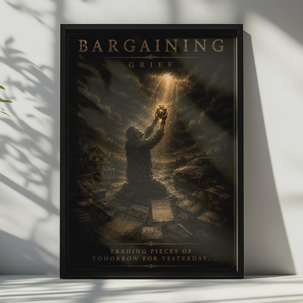 Bargaining Grief Poster, Five Stages of Grief Dark Emotional Wall Art, Gothic Dramatic Print