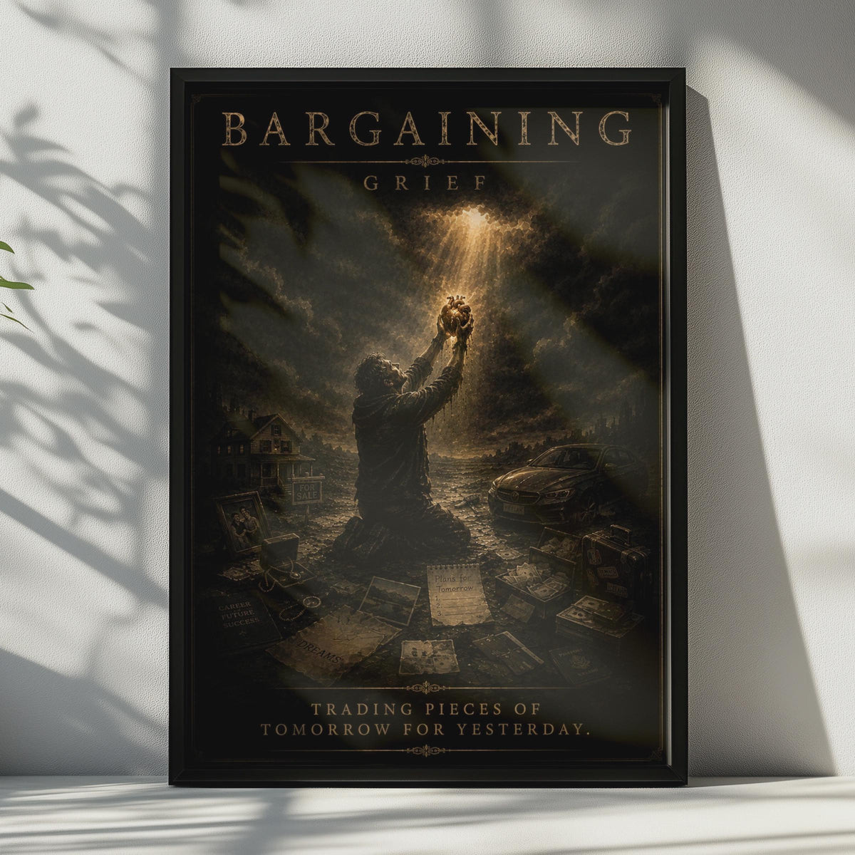 Bargaining Grief Poster, Five Stages of Grief Dark Emotional Wall Art, Gothic Dramatic Print