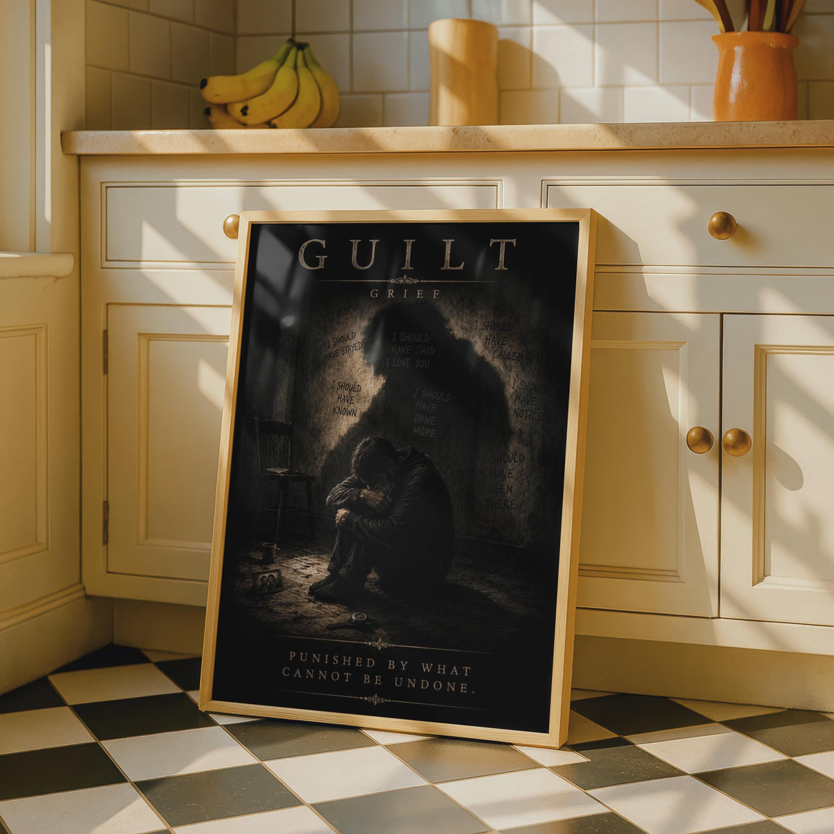 Guilt and Grief Dark Emotional Poster, thought provoking decor, Moody Vintage Typography Print