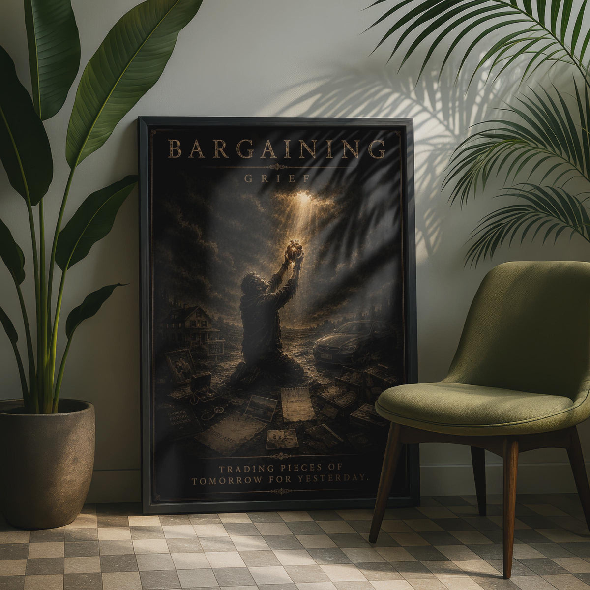 Bargaining Grief Poster, Five Stages of Grief Dark Emotional Wall Art, Gothic Dramatic Print
