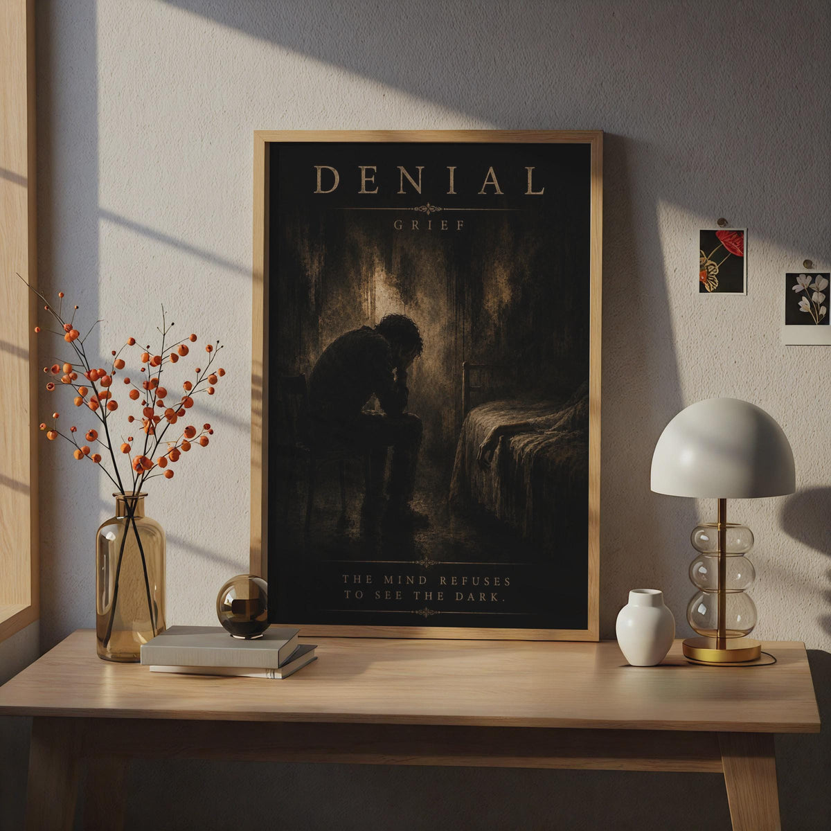 Denial Grief Poster, Dark Emotional Wall Art, Stages of Grief, Moody Gothic Print