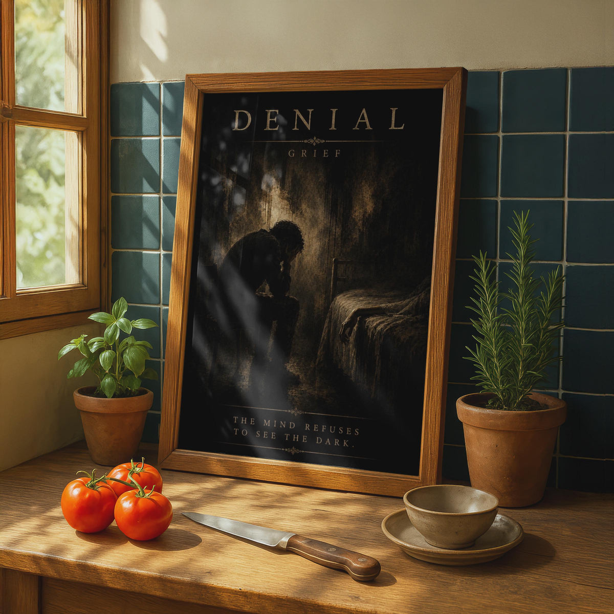 Denial Grief Poster, Dark Emotional Wall Art, Stages of Grief, Moody Gothic Print