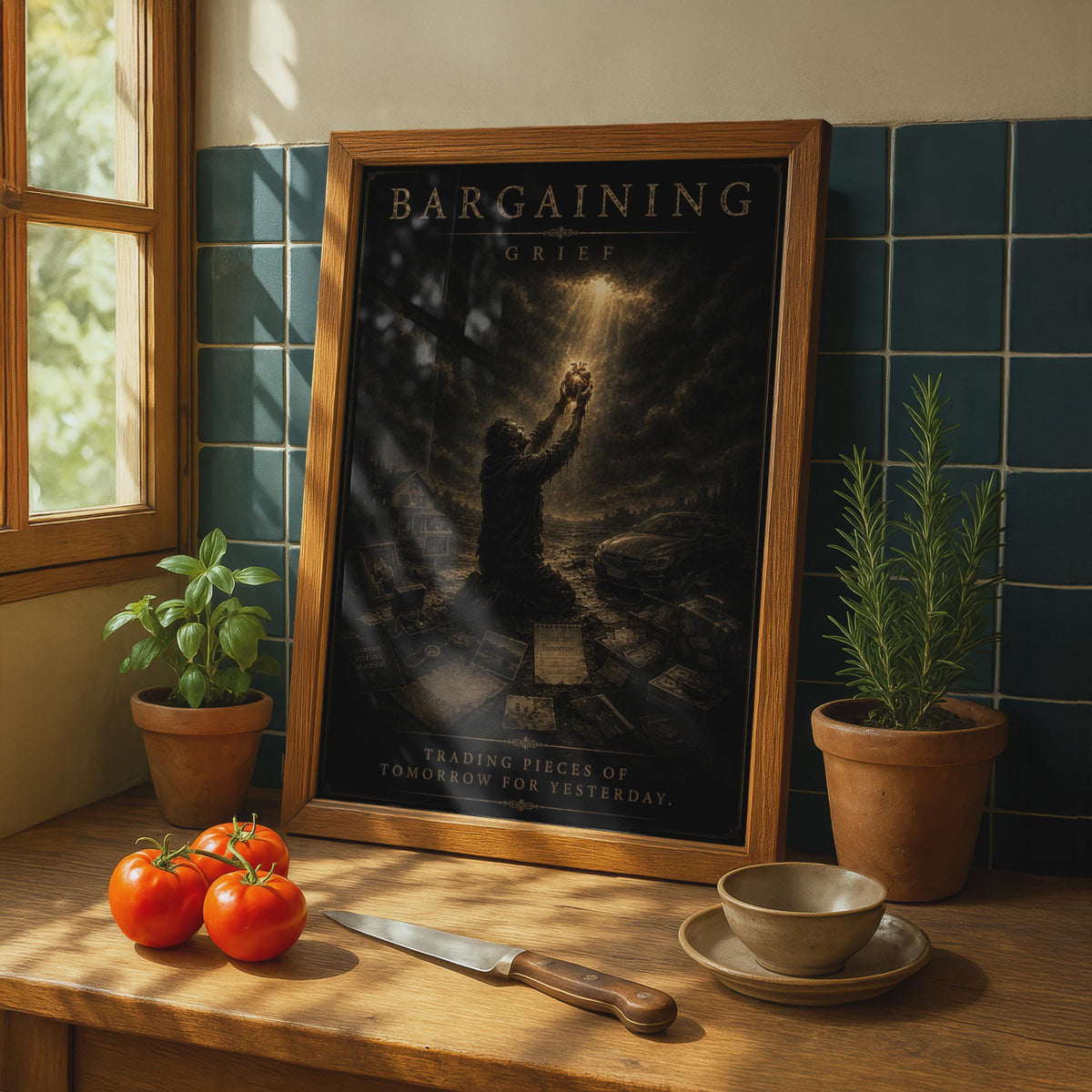 Bargaining Grief Poster, Five Stages of Grief Dark Emotional Wall Art, Gothic Dramatic Print