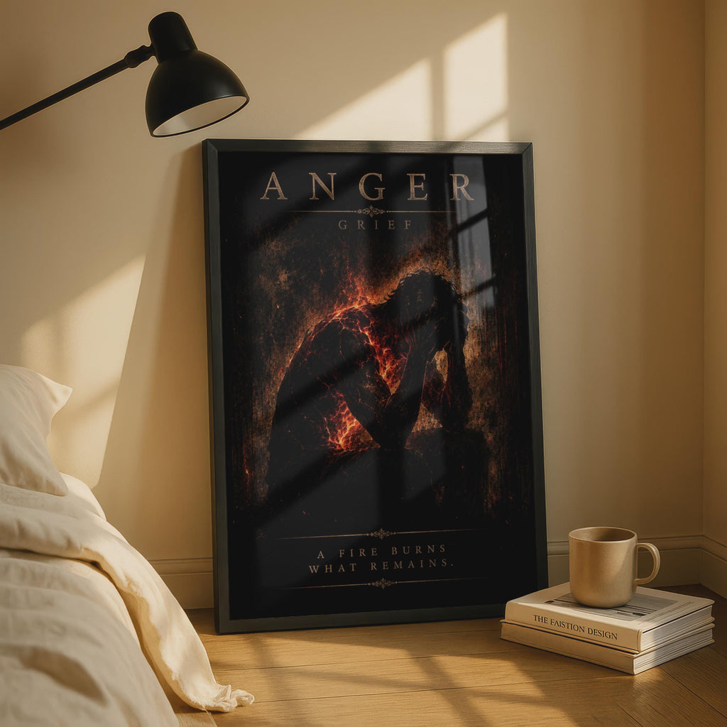 Anger Grief Fire Silhouette Poster, Dark Academia Gothic Wall Art