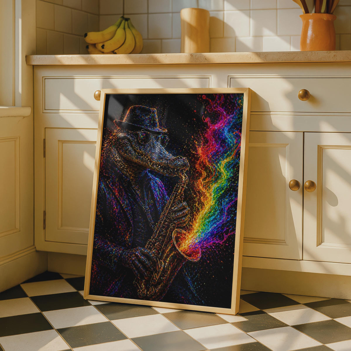 Crocodile Saxophonist Poster, Neon Jazz Wall Art, Colourful Music Poster for Home