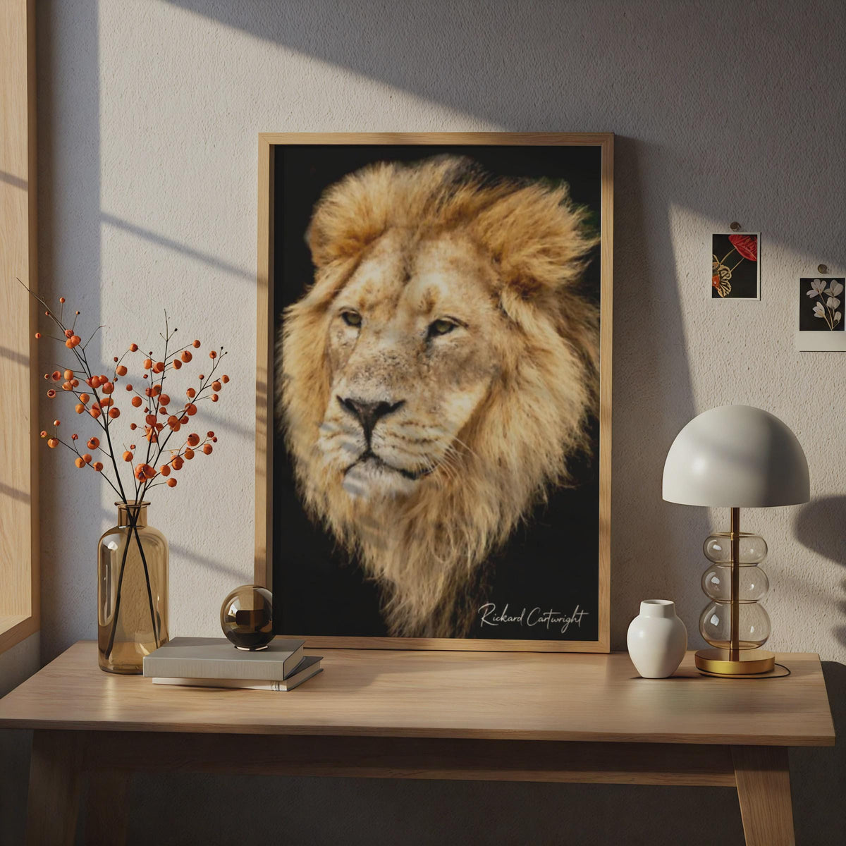 Male Lion Portrait Poster, Wildlife Photography Wall Art, Big Cat Print, Dark Background