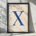 Letter X Monogram Poster, Navy Blue Gold Star Celestial Initial Wall Art Print