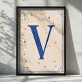Letter V Poster, Navy Blue Gold Star Celestial Monogram, Initial Wall Art Gift