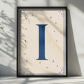 Letter I Celestial Monogram Poster, Navy Gold Stars Initial Wall Art, Personalised
