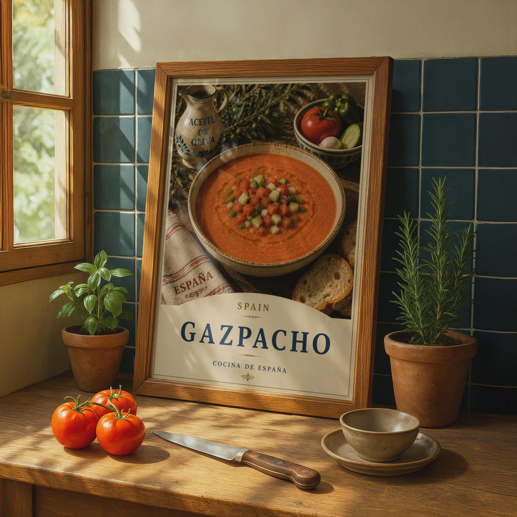 Gazpacho Spain Food Poster, Spanish Kitchen Wall Art, Cocina de Espana, Tomato Soup Print