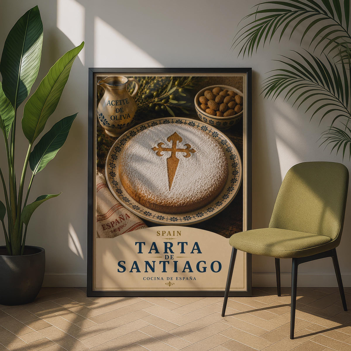 Tarta de Santiago Spanish Almond Cake Poster, Spain Food Wall Art, Kitchen Decor