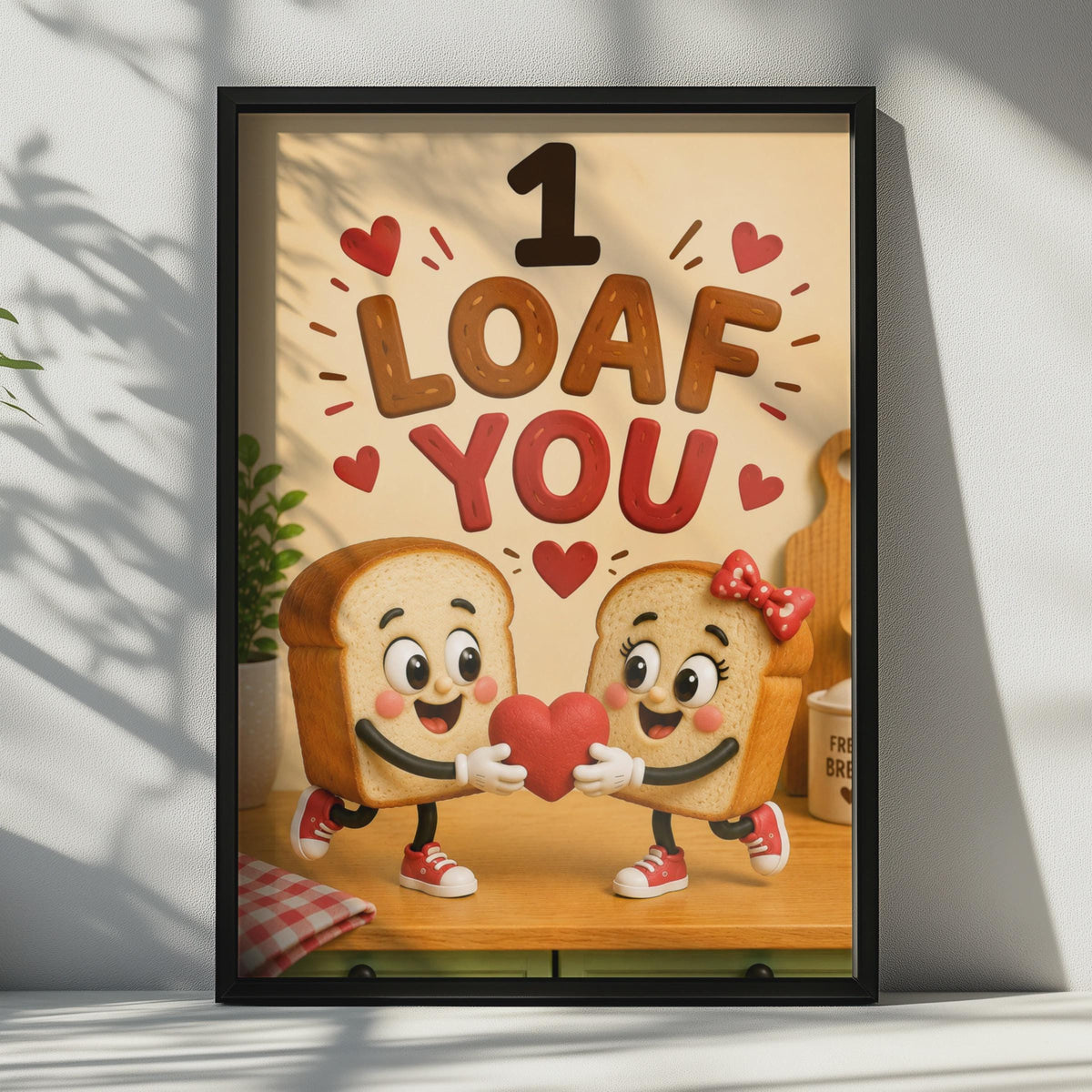 1 Loaf You Bread Pun Poster, Whimsical Kitchen Wall Art, Food Humor Print