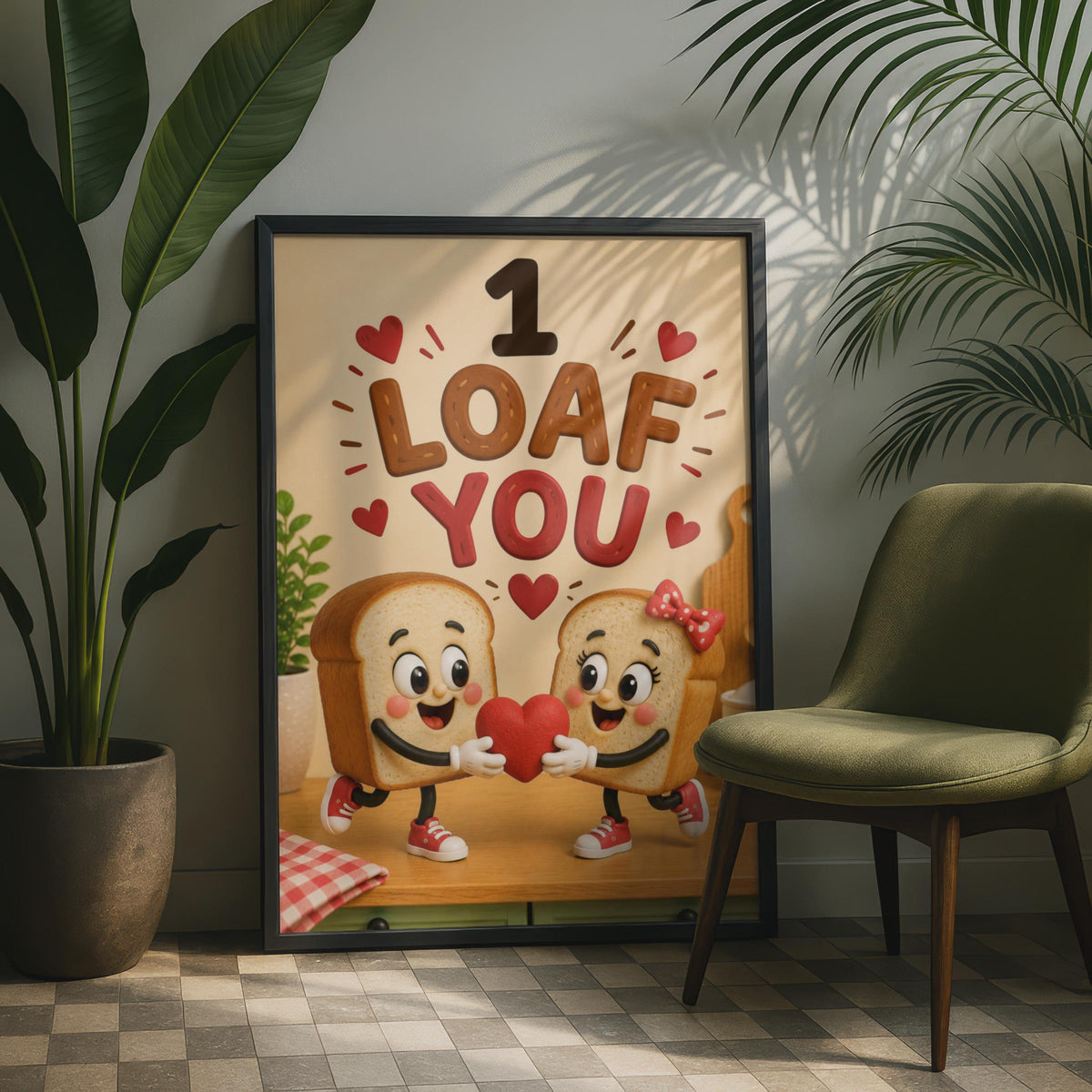 1 Loaf You Bread Pun Poster, Whimsical Kitchen Wall Art, Food Humor Print
