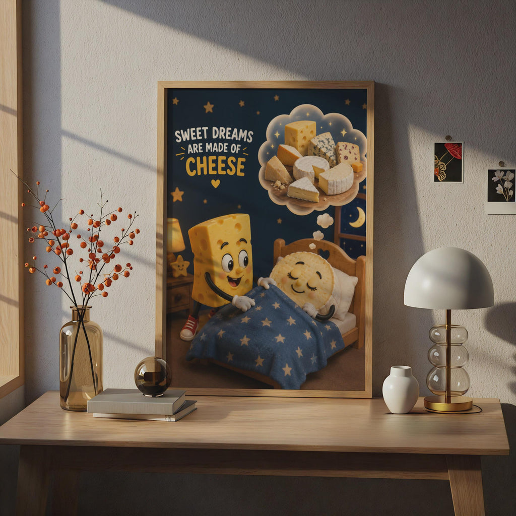 Sweet Dreams Are Made of Cheese Poster, Funny Food Quote, Cheese Lover Wall Art