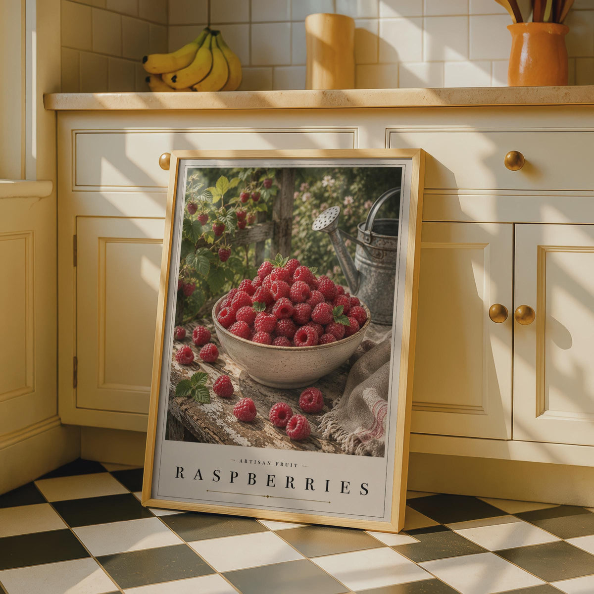 Raspberry Artisan Fruit Poster, Vintage Kitchen Wall Art, Rustic Garden Print, Red Berry Decor