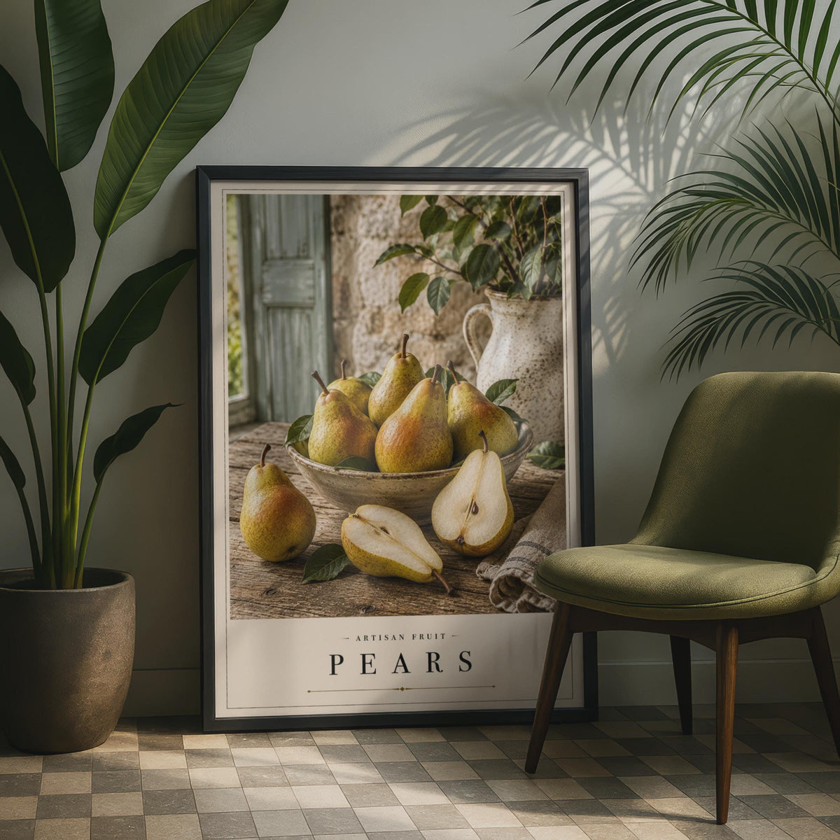 Pears Artisan Fruit Poster, Rustic Kitchen Wall Art, Farmhouse Food Print, Still Life