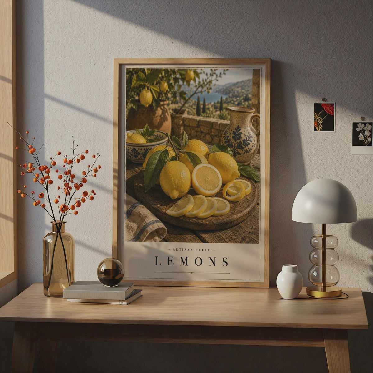 Lemon Poster, Artisan Fruit Mediterranean Kitchen Wall Art, Yellow Citrus Print