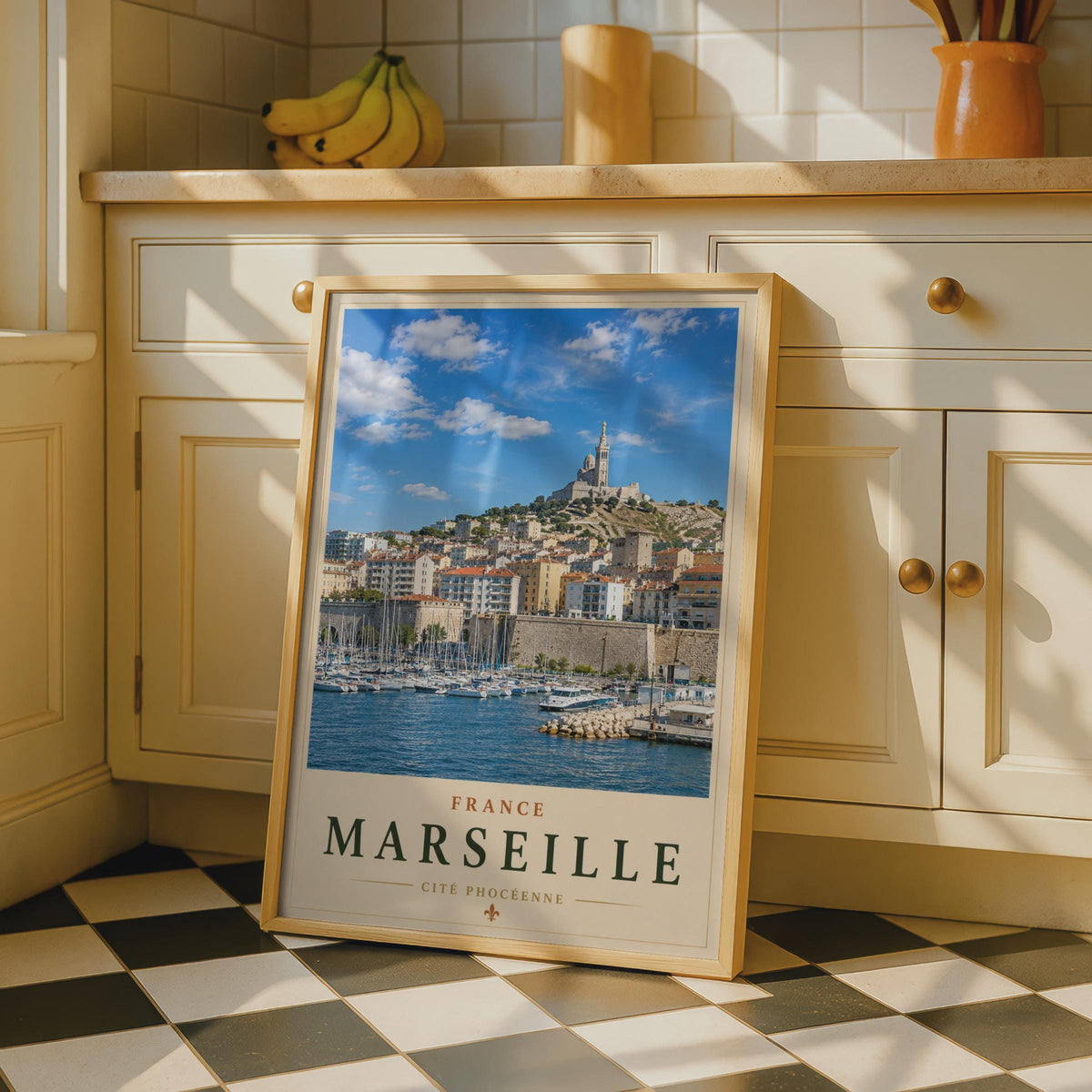 Marseille Vieux-Port Travel Poster, Notre Dame de la Garde Wall Art, Vintage France Print