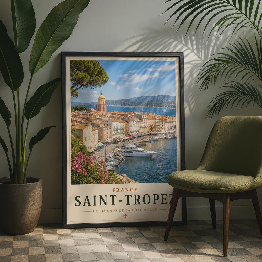 Saint-Tropez France Travel Poster, Cote d'Azur Harbour Wall Art, French Riviera