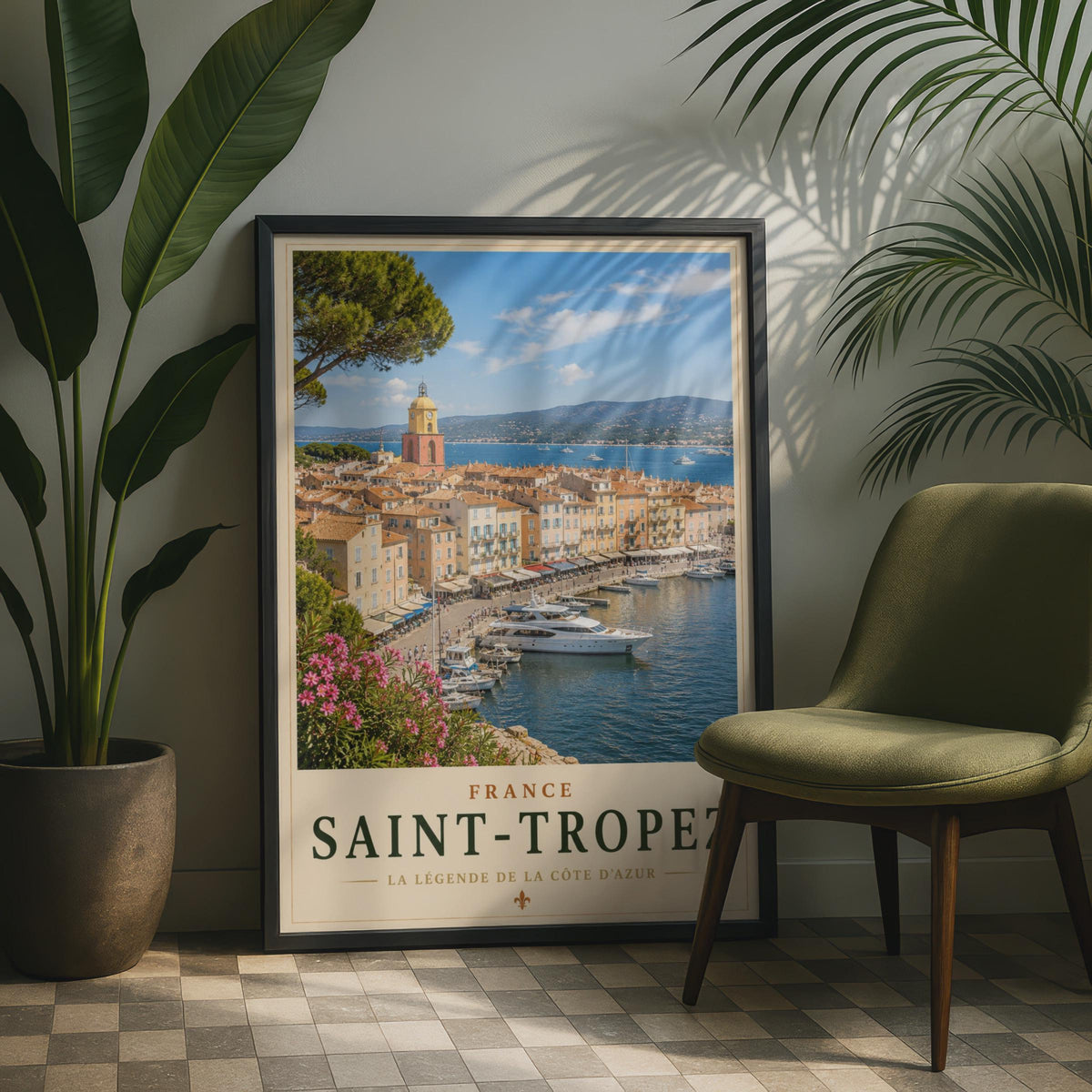 Saint-Tropez France Travel Poster, Cote d'Azur Harbour Wall Art, French Riviera