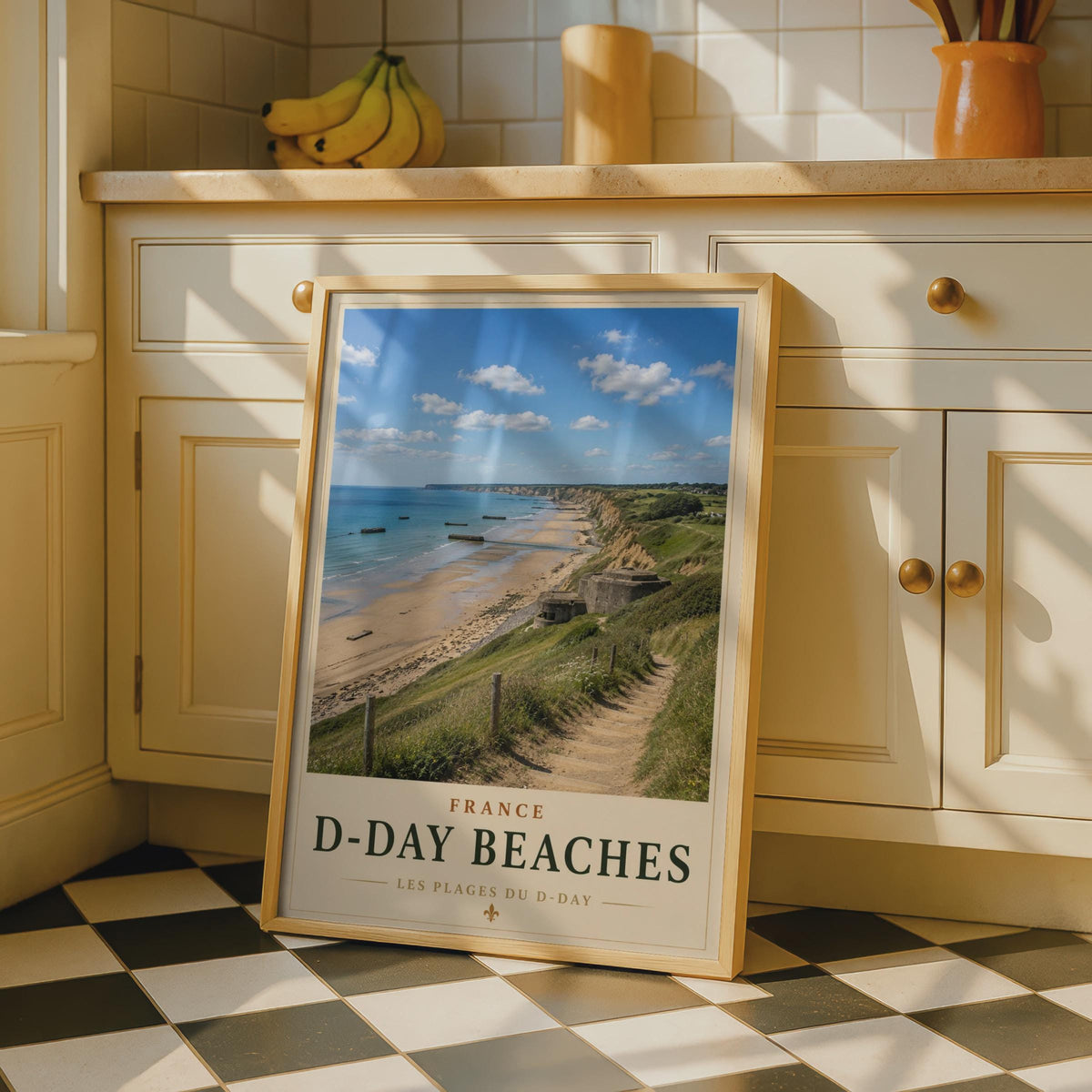 D-Day Beaches Normandy France Travel Poster, WWII Wall Art, Vintage Coastal Print