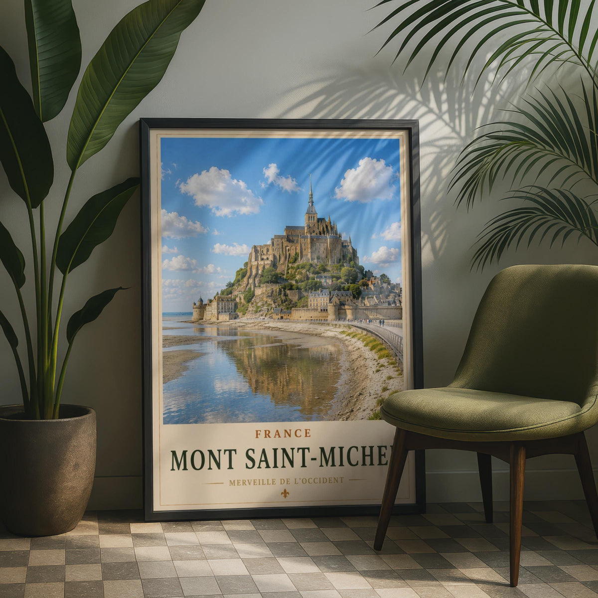 Mont Saint-Michel France Travel Poster, Normandy Abbey Wall Art, French Landmark Print