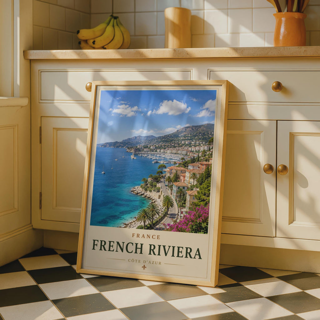 French Riviera Travel Poster, Cote d'Azur France Wall Art, Mediterranean Coast Print