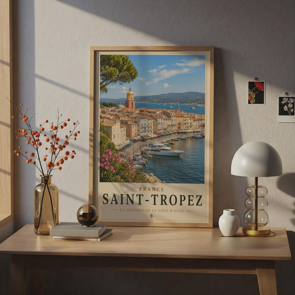 Saint-Tropez France Travel Poster, Cote d'Azur Harbour Wall Art, French Riviera