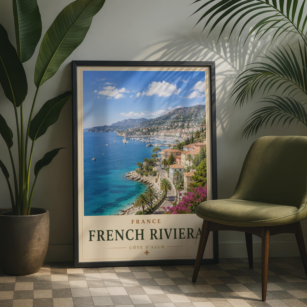 French Riviera Travel Poster, Cote d'Azur France Wall Art, Mediterranean Coast Print