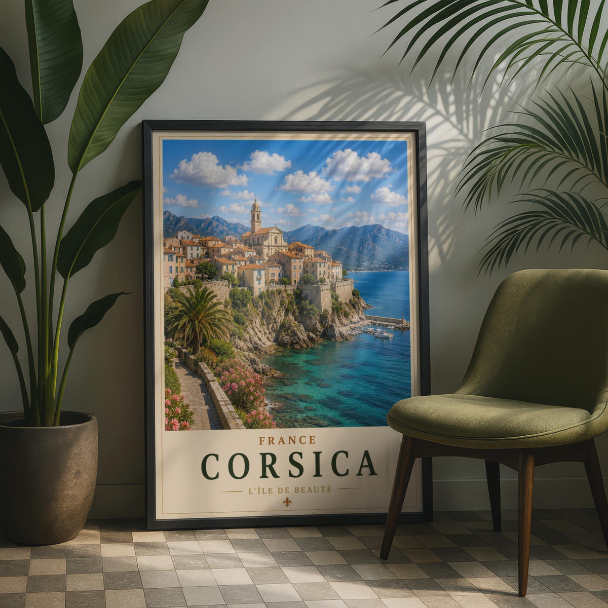 Corsica France Travel Poster, Mediterranean Coastal Wall Art, French Island Print