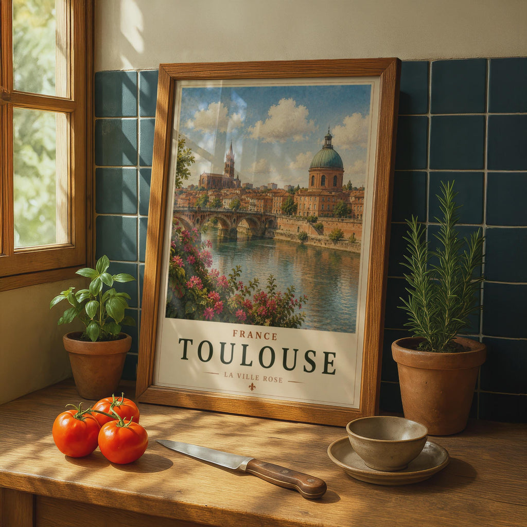 Toulouse France Travel Poster, La Ville Rose Garonne River Vintage Wall Art