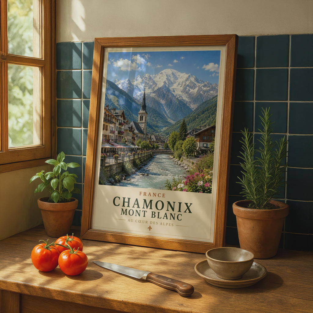 Chamonix Mont Blanc Poster, French Alps Travel Wall Art, France Mountain Print