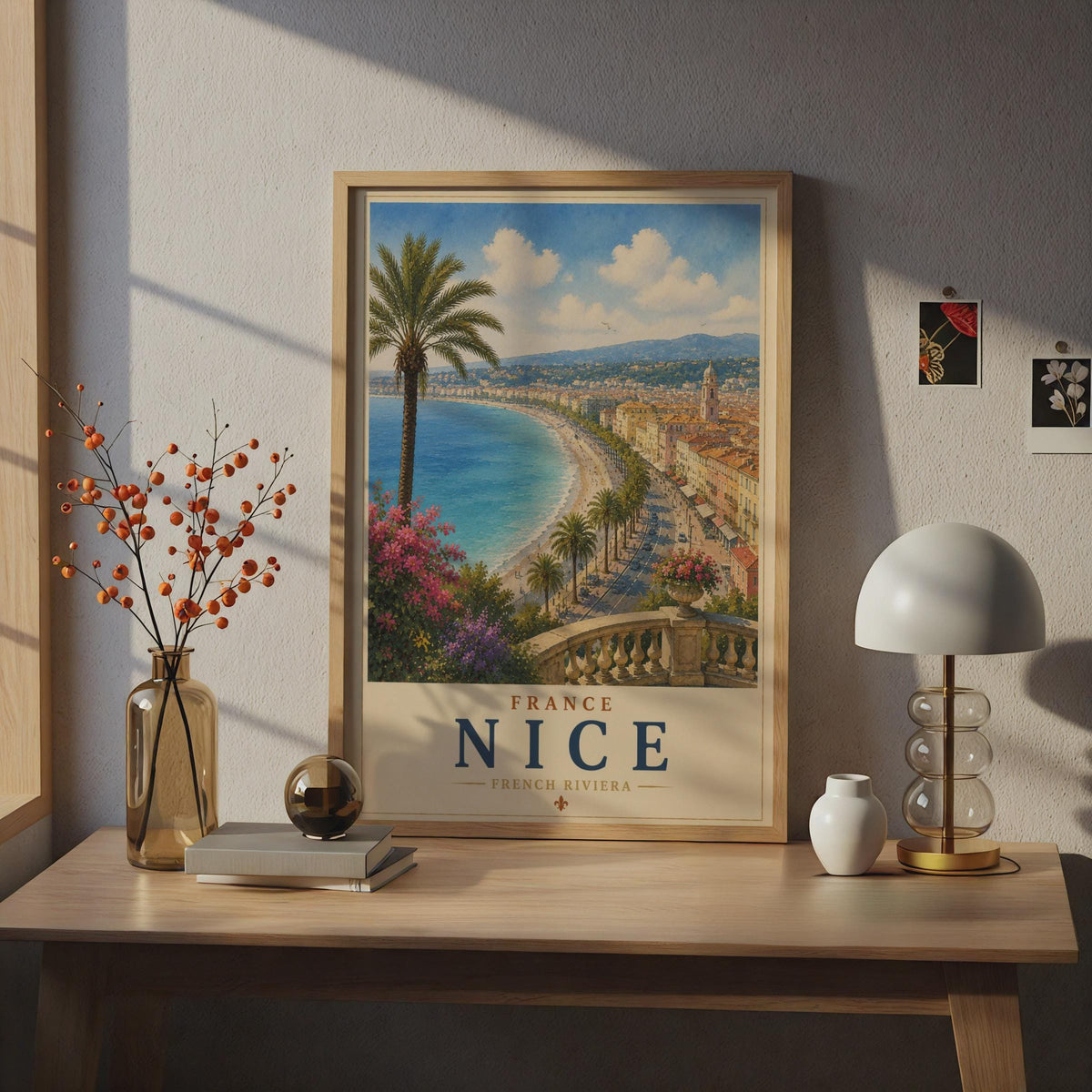 Nice France Poster, French Riviera Travel Wall Art, Promenade des Anglais, Cote d'Azur Print