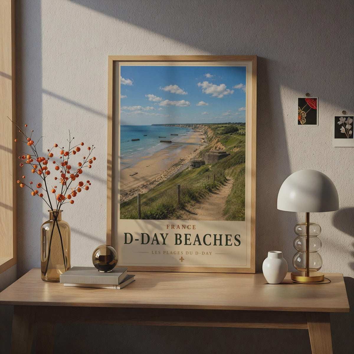 D-Day Beaches Normandy France Travel Poster, WWII Wall Art, Vintage Coastal Print