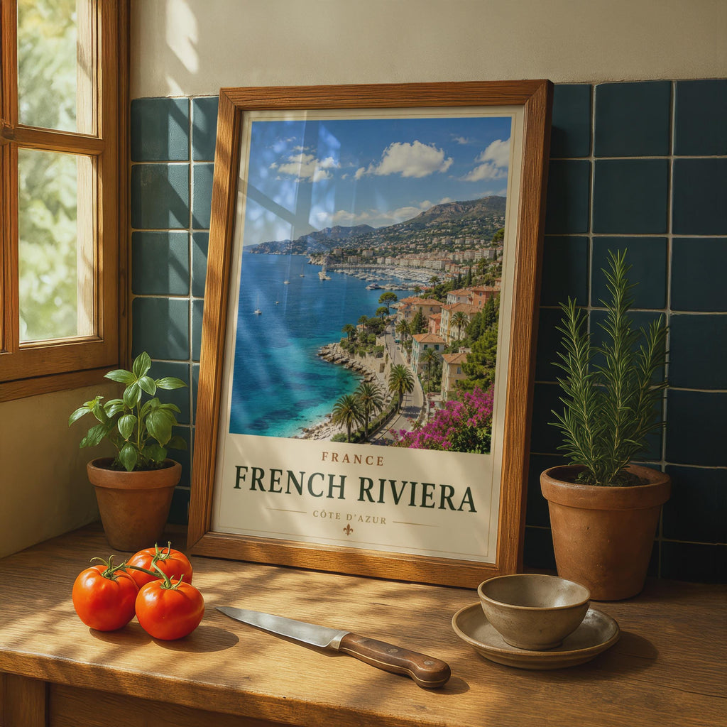 French Riviera Travel Poster, Cote d'Azur France Wall Art, Mediterranean Coast Print
