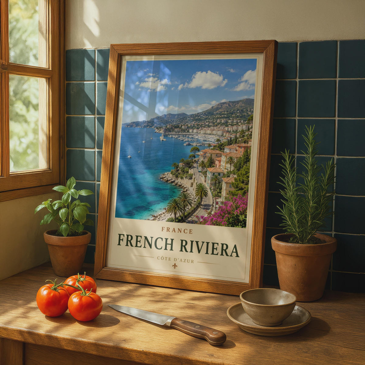French Riviera Travel Poster, Cote d'Azur France Wall Art, Mediterranean Coast Print
