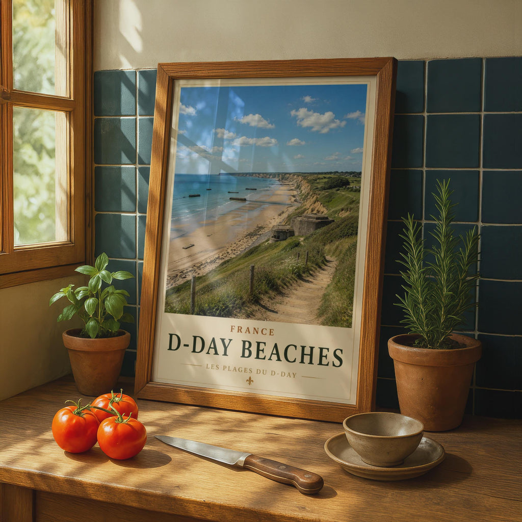 D-Day Beaches Normandy France Travel Poster, WWII Wall Art, Vintage Coastal Print