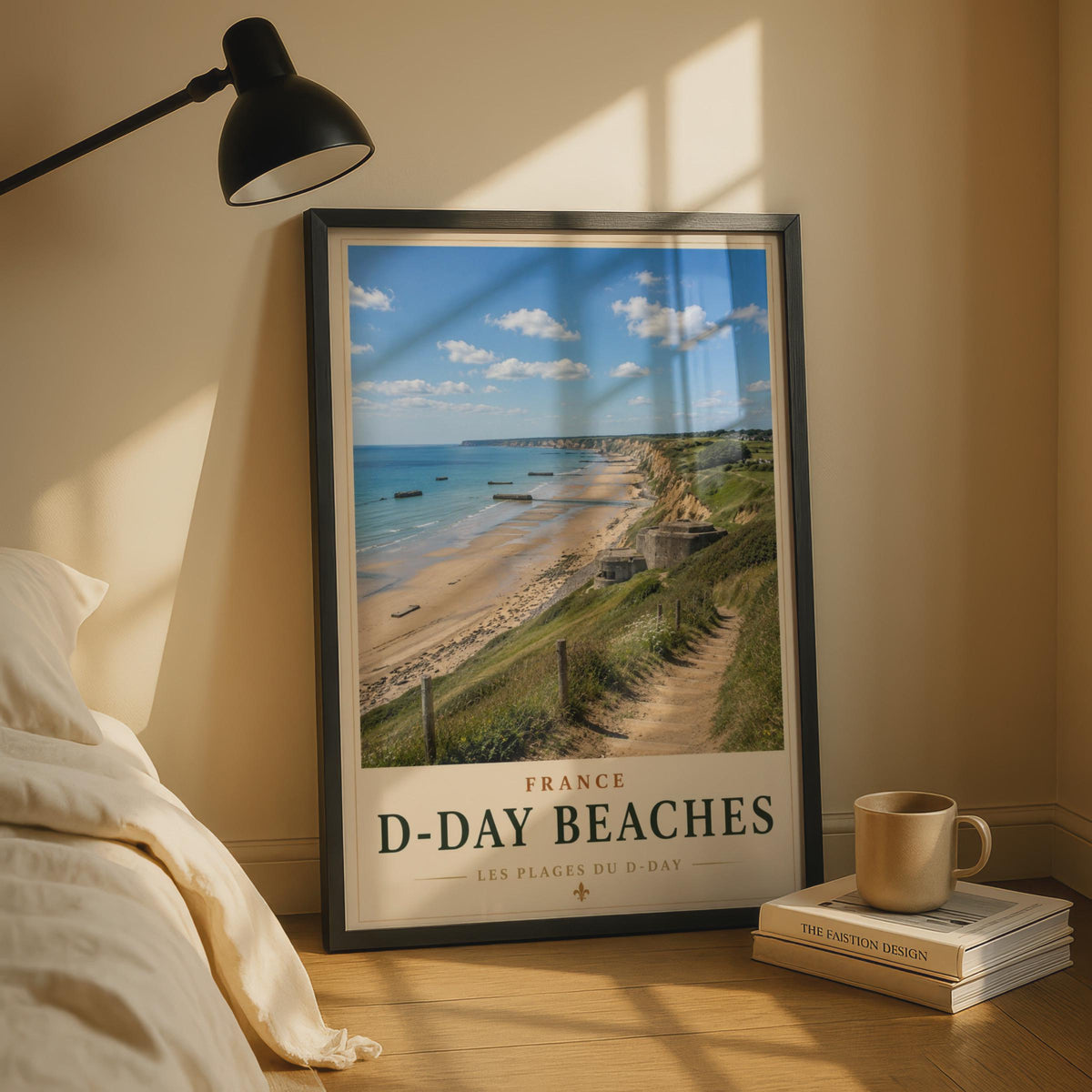 D-Day Beaches Normandy France Travel Poster, WWII Wall Art, Vintage Coastal Print