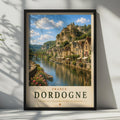 Dordogne France Travel Poster, French River Village Castle Wall Art Print