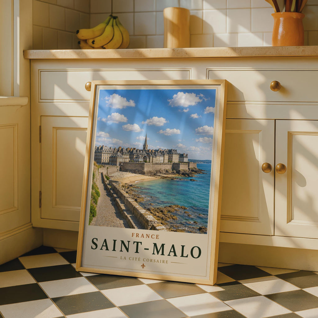 Saint-Malo France Travel Poster, Brittany Walled City Coastal Wall Art Print