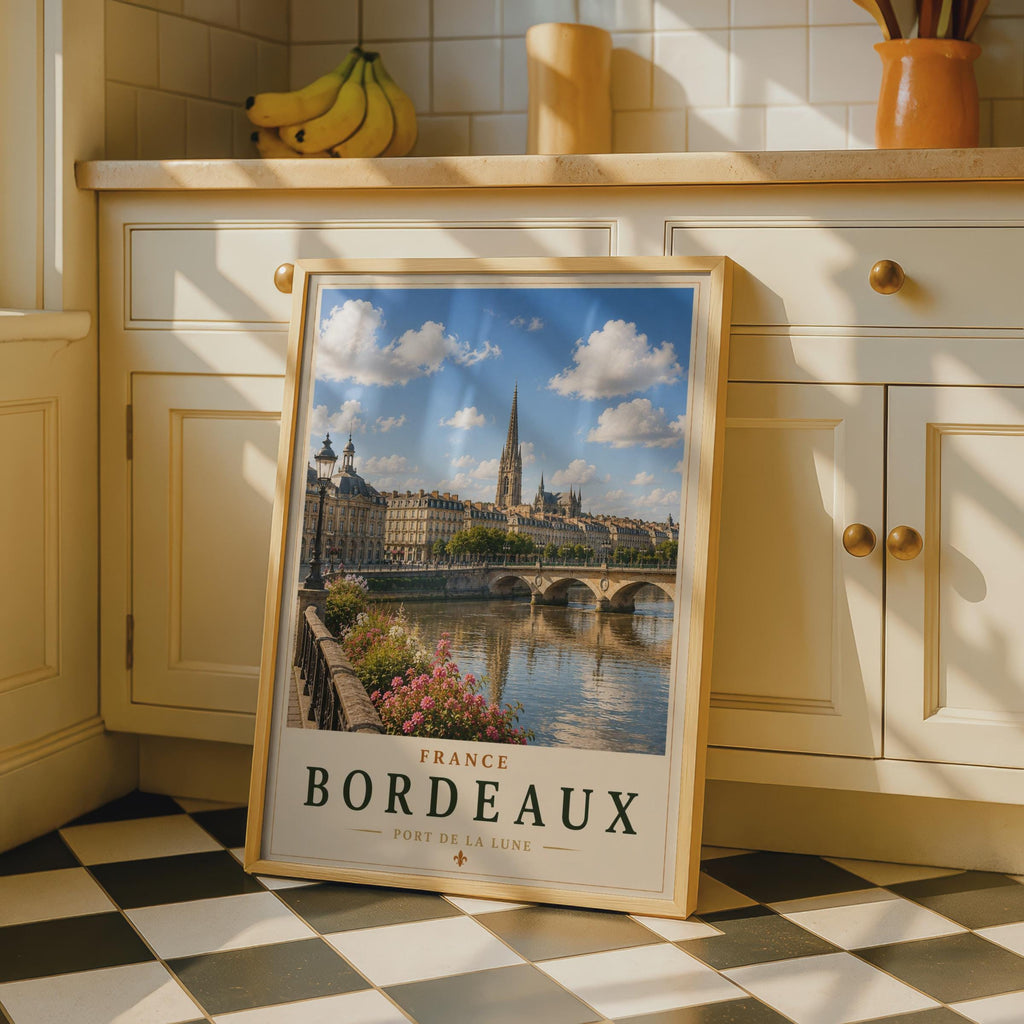Bordeaux France Travel Poster, Port de la Lune Garonne River Wall Art Print