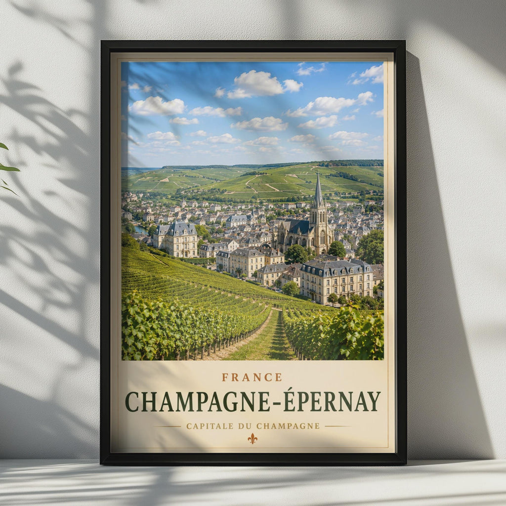 Champagne Epernay France Travel Poster, Vineyard Wall Art, French Wine Region Print
