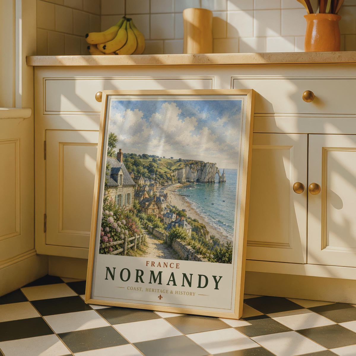 Normandy France Travel Poster, Vintage Coastal Wall Art, Etretat Cliffs, French Gift