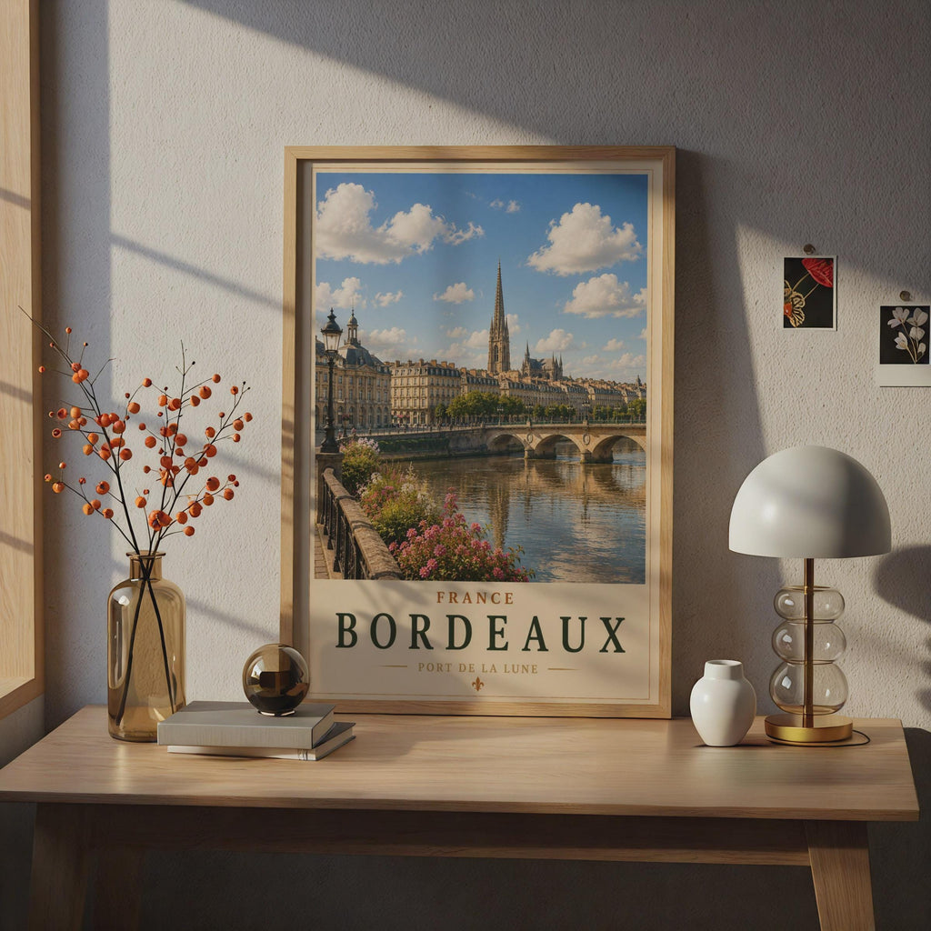 Bordeaux France Travel Poster, Port de la Lune Garonne River Wall Art Print