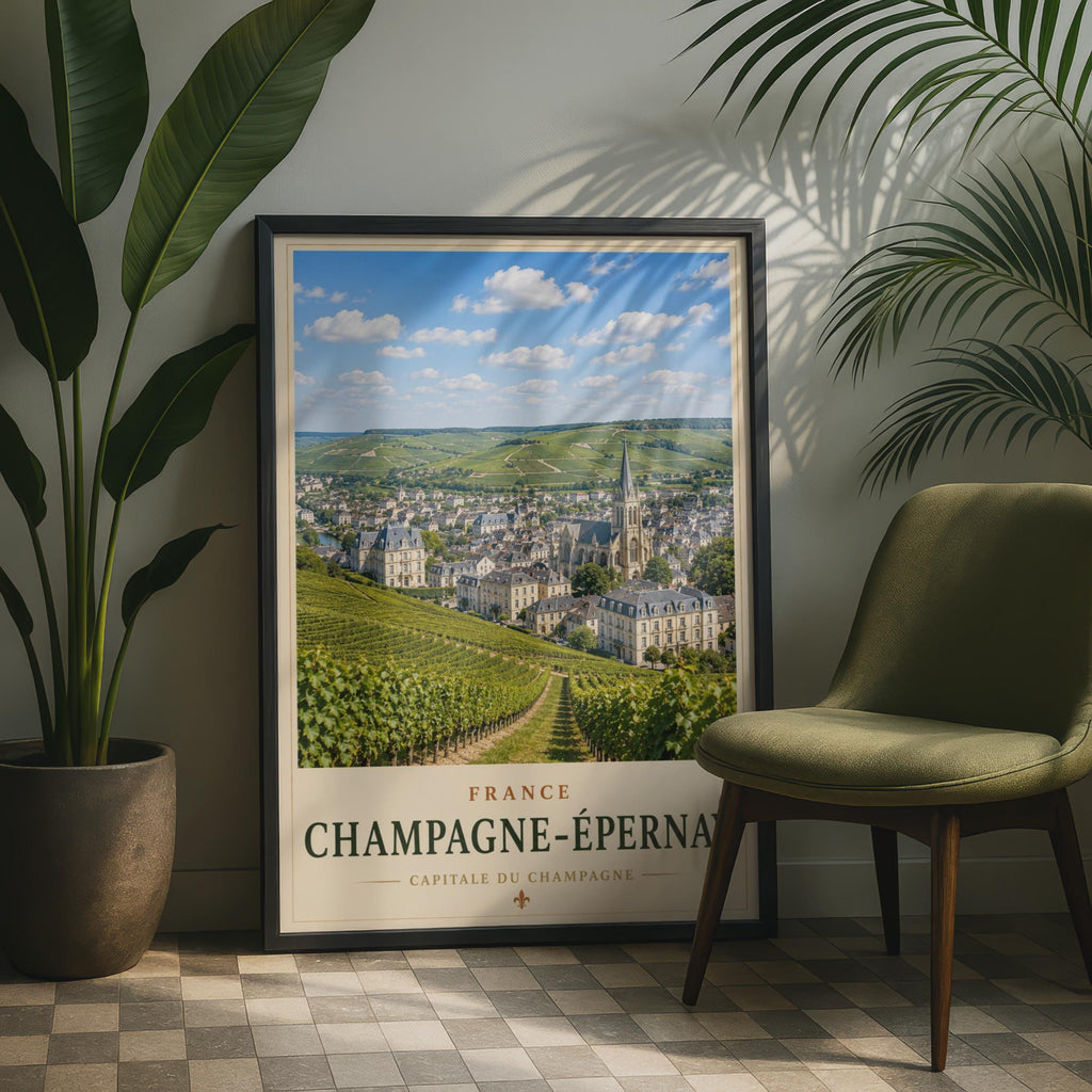 Champagne Epernay France Travel Poster, Vineyard Wall Art, French Wine Region Print