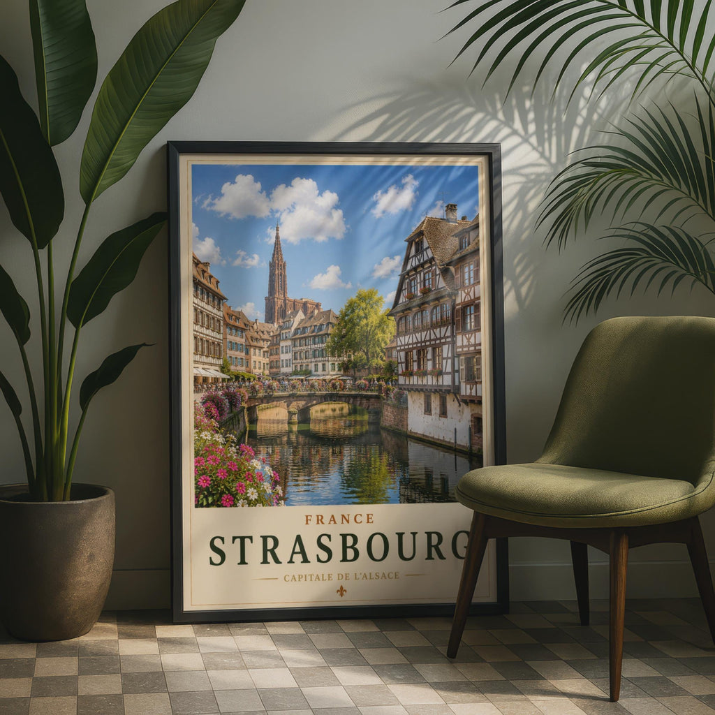 Strasbourg France Travel Poster, Alsace Canal Wall Art, French City Print, Vintage Style